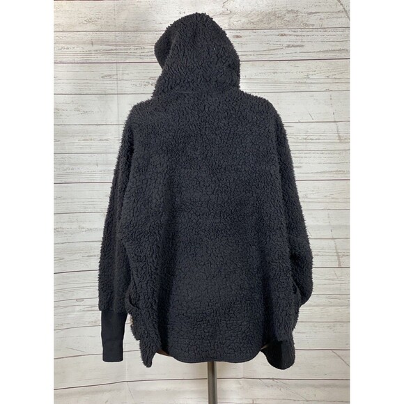 Nordic Beach Sherpa Black Hooded Open Front Drape Jacket Women’s Petite One Size - Picture 2 of 8